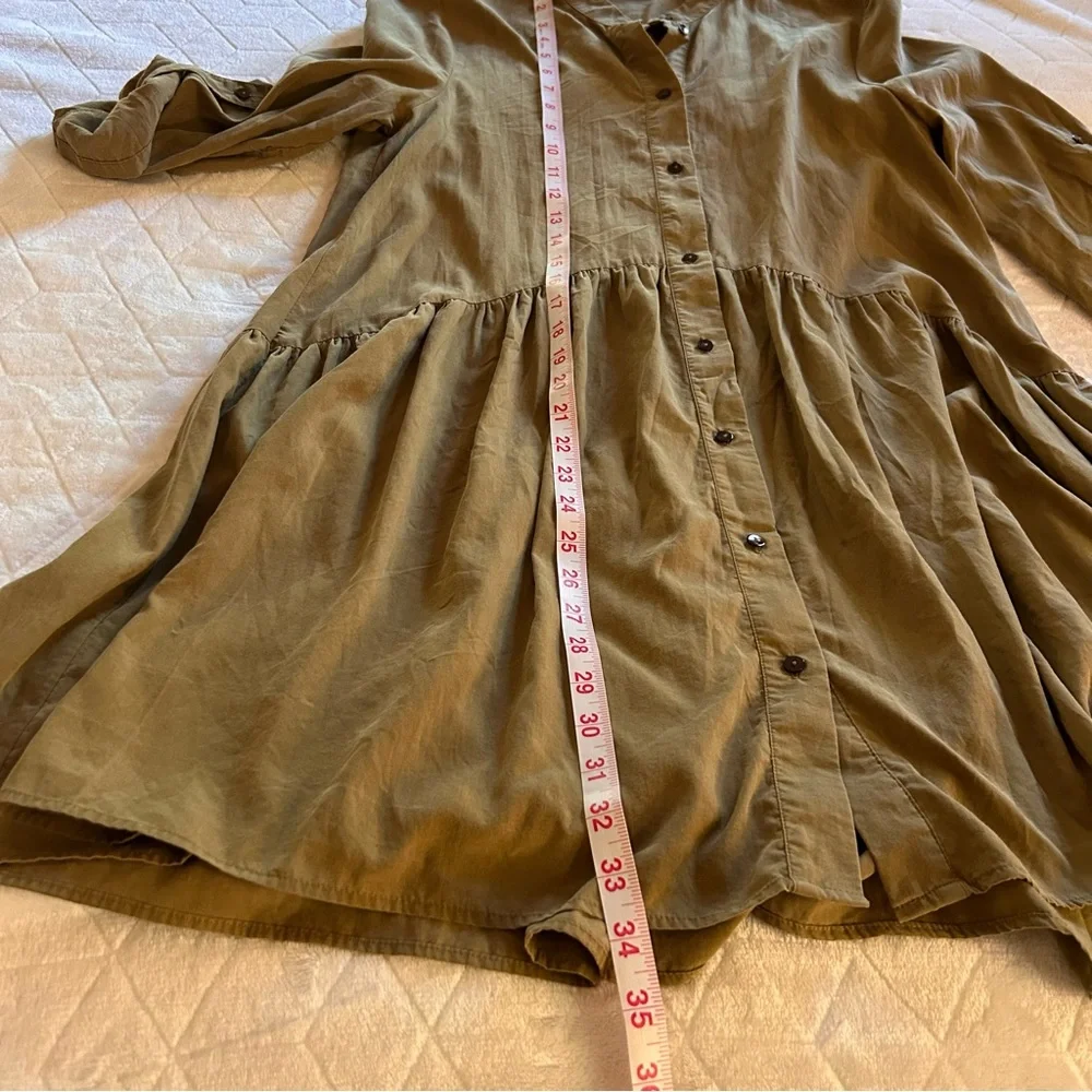 Zara Womens Shirt Dress Peplum Olive Green Roll Tab Sleeve Size S